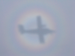 Reflection of plane on cloud with Brocken Spectre © Pintail Media